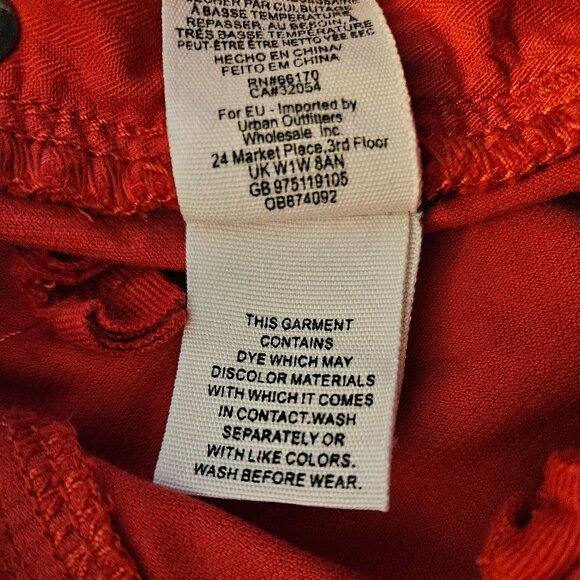 We The Free Red Corduroy Flare Pants 25 Free People Raw Hem Boho Unique Jeans - Picture 8 of 11